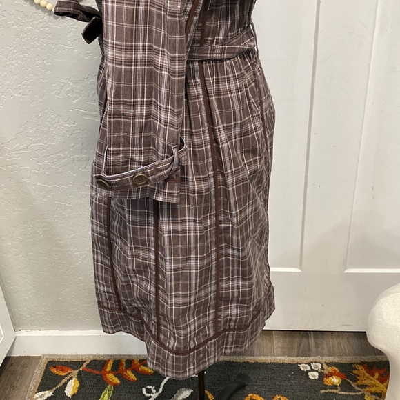 BCBG MAX AZRIA AUDREY PLAID TRENCH BROWN BLUE COAT SMALL - Picture 9 of 16